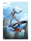Marvel Adventures Spider-Man 19 Cover: Silver Surfer and Spider-Man on the Silver Surf Board Prints by Ale Garza