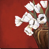 Tulips on Red Stretched Canvas Print by Ann Parr