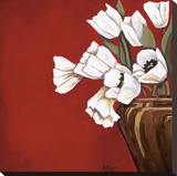 Tulips on Red Stretched Canvas Print by Ann Parr