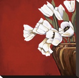 Tulips on Red Stretched Canvas Print by Ann Parr