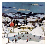 "Skating on Farm Pond,"January 1, 1950 Giclee Print by Paul Sample