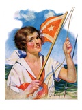 "Woman with Signal Flag,"July 7, 1928 Giclee Print by Bradshaw Crandall