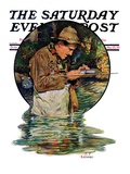 "Tying on a Fly," Saturday Evening Post Cover, May 25, 1929 Giclee Print by J.F. Kernan
