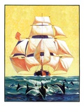 "Dolphins and Ship,"September 29, 1934 Giclee Print by Gordon Grant