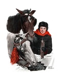 "Boy Watering Horses,"January 12, 1924 Giclee Print by Leslie Thrasher