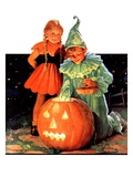 "Lighting the Pumpkin,"November 3, 1934 Giclee Print by Eugene Iverd