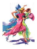 "Three Women Running from Rain,"April 2, 1932 Giclee Print by John LaGatta