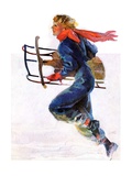 "Woman Sledder,"January 19, 1935 Giclee Print by John LaGatta