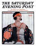 "Flapper in Shawl and Beads," Saturday Evening Post Cover, January 19, 1924 Giclee Print by G. Moore