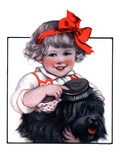 "Little Girl Brushing Dog,"July 7, 1923 Giclee Print by E.M. Wireman