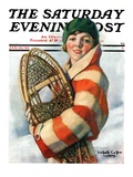 "Woman and Snowshoes," Saturday Evening Post Cover, January 26, 1929 Giclee Print by William Haskell Coffin