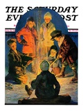 "Skaters' Bonfire," Saturday Evening Post Cover, February 21, 1931 Giclee Print by Eugene Iverd