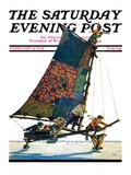 "Iceboat," Saturday Evening Post Cover, February 4, 1928 Giclee Print by Eugene Iverd