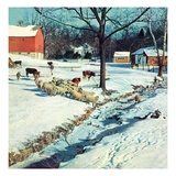 "Snowy Barnyard,"February 1, 1948 Giclee Print by J.c. Allen