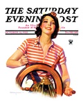 "Woman Takes the Wheel," Saturday Evening Post Cover, October 14, 1933 Giclee Print by Robert C. Kauffmann