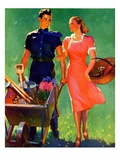 "Pushing Her Wheelbarrow,"April 1, 1938 Giclee Print by F. Sands Brunner