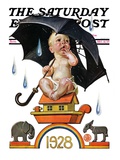 "Raining on Baby New Year," Saturday Evening Post Cover, December 31, 1927 Giclee Print by J.C. Leyendecker
