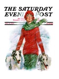 "Lady Walking Dogs in Snow," Saturday Evening Post Cover, December 11, 1926 Giclee Print by William Haskell Coffin