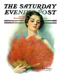"Red Feathered Fan," Saturday Evening Post Cover, February 28, 1931 Giclee Print by William Haskell Coffin