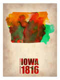 Iowa Watercolor Map Affiche par  NaxArt