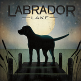 Moonrise Black Dog - Labrador Lake Art by Ryan Fowler
