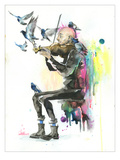 Old Man Punk and Violin Giclee Print by Lora Zombie