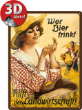 Wer Bier trinkt hilft... Fräulein Plaque en métal