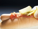 Hot Dog with Ketchup and Gherkins Photographic Print