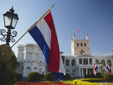 Paraguayan Flags in Front of Palacio De Gobierno (Government Palace), Asuncion, Paraguay Photographic Print by Ian Trower