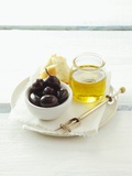 Olives, Olive Oil and White Bread Photographic Print
