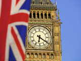 Union Jack Flag and Big Ben, Houses of Parliament, London, England Photographic Print by Neil Farrin