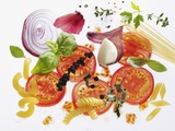 Pasta, Tomatoes, Herbs, Spices, Onions, Garlic Photographic Print by Karl Newedel