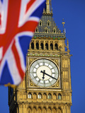 Union Jack Flag and Big Ben, Houses of Parliament, London, England Photographic Print by Neil Farrin