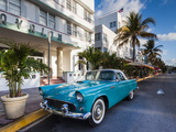 USA, Miami Beach, South Beach, Ocean Drive, Avalon Hotel and 1957 Thunderbird Car Photographic Print by Walter Bibikow