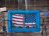 USA, Colorado, Telluride, US Flag in Window Photographic Print by Walter Bibikow