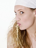 Young Woman Sucking Spaghetti Photographic Print