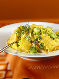 Home-Made Noodles with Broccoli, Fish and Saffron Sauce Fotografisk tryk af Luzia Ellert Home-Made Noodles with Broccoli, Fish and Saffron Sauce Fotografisk tryk af Luzia Ellert