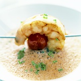 Frothy Soup with a Prawn and Tomato Kebab Photographic Print by Stefan Braun