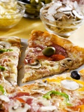 Pizza with a Slice Cut and Pizza Ingredients Photographic Print