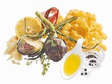 Ingredients for Pasta and Artichoke Dish Photographic Print by Janez Puksic