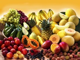 Display of Exotic Fruit with Stone Fruits, Berries and Avocados Photographic Print