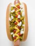 Hot Dog with Relish, Mustard, Ketchup and Onions Photographic Print