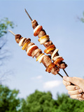 Hand Holding Two Mutton and Vegetable Kebabs Photographic Print by Prososov Anatoly Jaroslavovich