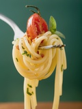 Spaghetti with Cherry Tomato on Fork Photographic Print