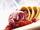 Redcurrants with Redcurrant Ice Cream and Ice Cream Cones Photographic Print by Dieter Heinemann