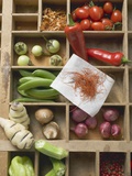 Various Types of Vegetables, Spices and Mushrooms in Type Case Photographic Print