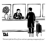 "The hotel is full, but I'll see if I can work out a spooning arrangement …" - New Yorker Cartoon Premium Giclee Print by Drew Dernavich
