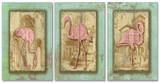 Vintage Pink Flamingo Trio Triptych Art Placa de madeira