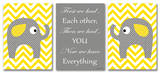 Yellow Chevron Elephants Love Trio Wood Sign