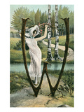 Lady Posing by Tree, W Posters